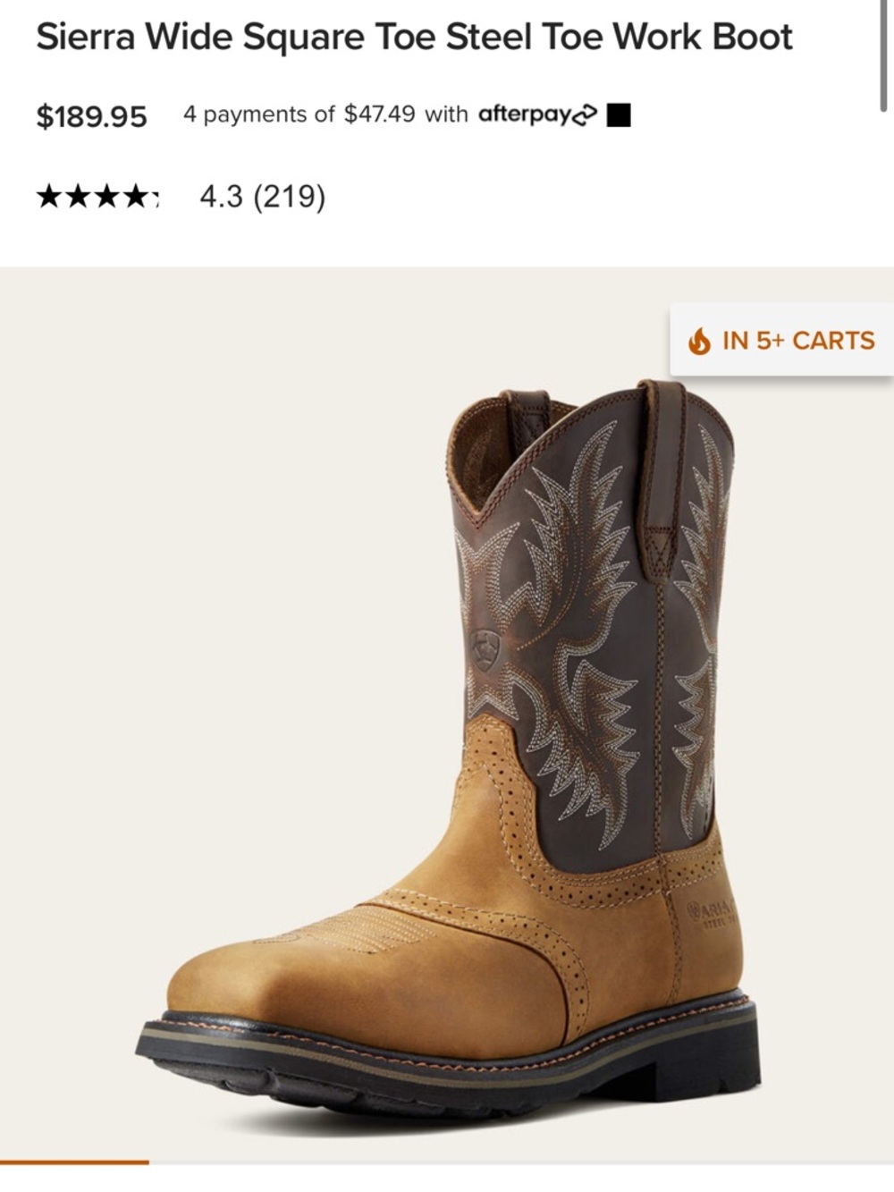 Sierra Wide Square Toe Work Boot in Aged Bark